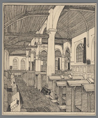Rijnsburg'daki Abbey Kilisesi'nin içi by Wijnand Otto Jan Nieuwenkamp (signed by artist)