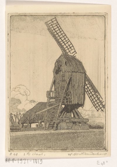 Bennekom yakınlarındaki iki bıçaklı mısır değirmeni Eski değirmen (orijinal başlık) by Wijnand Otto Jan Nieuwenkamp (signed by artist)