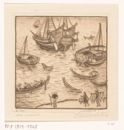 Lombok'un doğu kıyısındaki bir koyda gemiler Kalkış, Lombok (orijinal başlık) by Wijnand Otto Jan Nieuwenkamp (signed by artist)