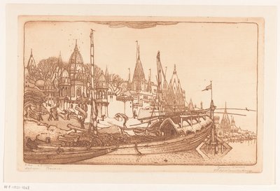 Yakacak odunla gemi Benares'te Ganj kıyısında Yakacak odunla gemi, Benares (orijinal başlık) Gemiler, Benares (nesne üzerindeki başlık) by Wijnand Otto Jan Nieuwenkamp (signed by artist)