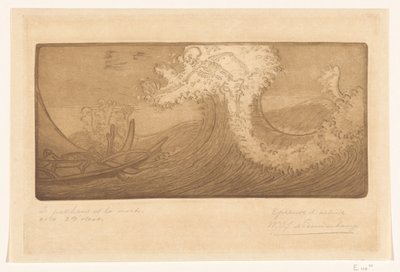 Denizdeki Balıkçılar ve Ölüm Gezgin ve Ölüm (orijinal başlık) Le Pêcheur et la Mort (nesne üzerindeki başlık) by Wijnand Otto Jan Nieuwenkamp (signed by artist)