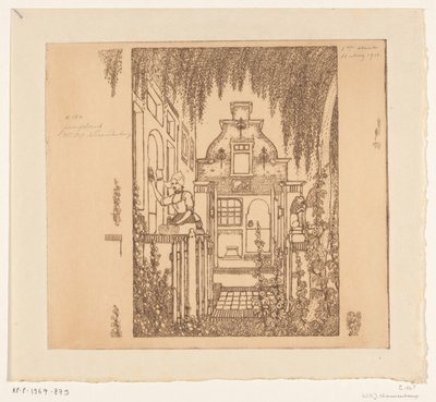 Edam'da bir ön kapıyı çalan geleneksel elbiseli kadın Ön kapıda (orijinal başlık) by Wijnand Otto Jan Nieuwenkamp (signed by artist)