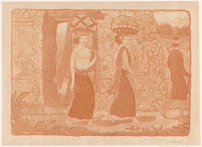 Bali'deki bir tapınakta başlarında nesneler taşıyan kadınlar Bir tapınakta, Bali (orijinal başlık) Bali'de (nesne üzerindeki başlık) by Wijnand Otto Jan Nieuwenkamp (signed by artist)