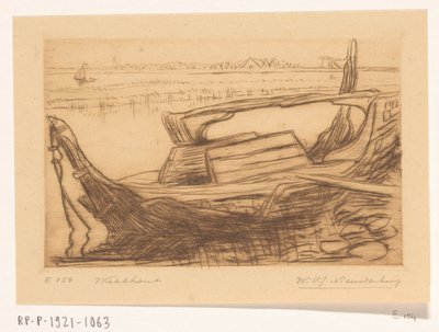 Monnickendam limanında bir botun enkazı Enkaz (orijinal başlık) by Wijnand Otto Jan Nieuwenkamp (signed by artist)