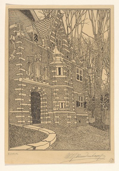 Edam'daki Büyük veya Aziz Nikolaos Kilisesi'nin güney portalı by Wijnand Otto Jan Nieuwenkamp (signed by artist)