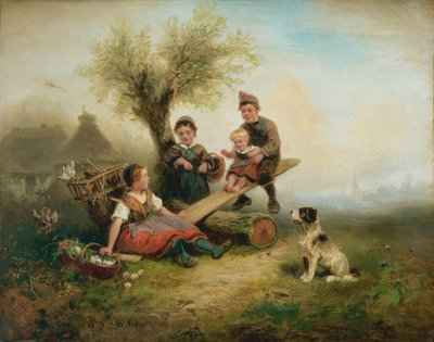 Köyün kenarında oynayan çocuklar by Wilhelm Alexander Meyerheim