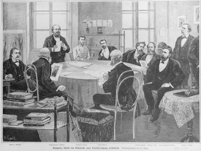 Veliaht Prens Rudolf bir yazı işleri toplantısında (gravür) by Wilhelm Gause