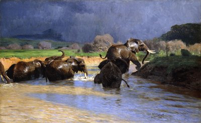 Fillerin Yıkanması; Yüzen Filler, 1908 by Wilhelm Kuhnert