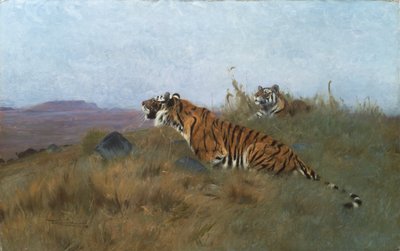Avlarını Takip Eden Kaplanlar (resim) by Wilhelm Kuhnert