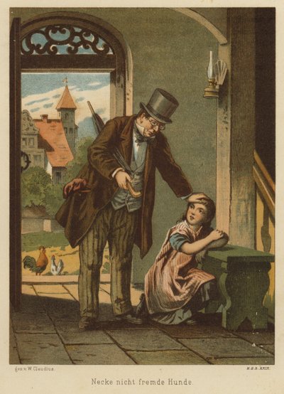 Bir köpeğe sataşmanın sonuçlarına katlanan kızını teselli eden baba (renkli taş) by Wilhelm Ludwig Heinrich Claudius