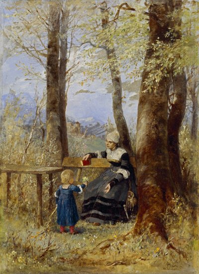 Bir bahar manzarasında çocuklu anne by Wilhelm Marc
