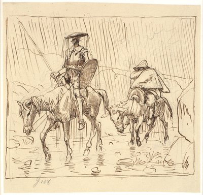 Don Kişot ve Sancho Panza sağanak yağmurda yolculuk ediyor by Wilhelm Marstrand