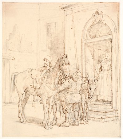 Barın önünde Don Kişot ve Sancho Pansa by Wilhelm Marstrand