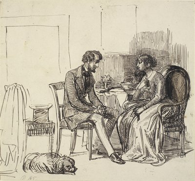 Genç bir bayanı ziyaret eden bir beyefendi by Wilhelm Marstrand