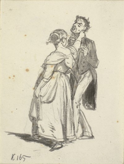 Bir kız bir erkeğin kulağına çeker by Wilhelm Marstrand