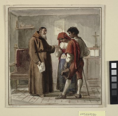 Hücresinde bir keşiş olan genç bir köylü çift by Wilhelm Marstrand