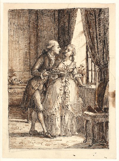 Genç çift. Veliaht Prens Frederik (5 Cuma) Veliaht Prenses Louise ile Charlottenborg kirazlarında yiyor by Wilhelm Marstrand