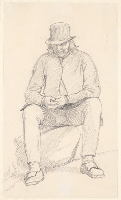 Bir kayanın üzerinde oturan yaşlı İsveçli çiftçi by Wilhelm Marstrand