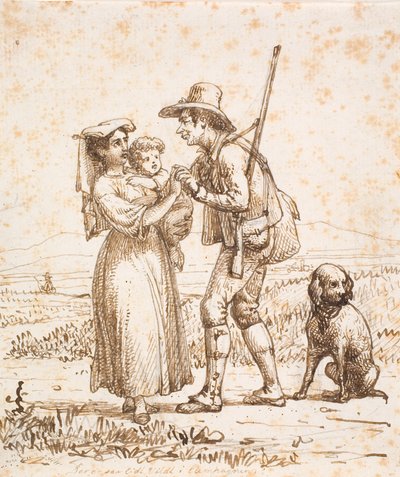 Eşi ve çocuğu tarafından alınan köpekle İtalyan avcı by Wilhelm Marstrand