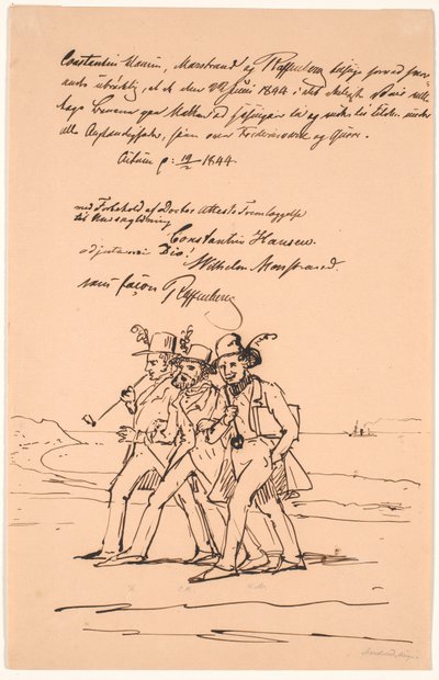 Marstrand, Constantin Hansen ve Raffenberg yürüyüşte by Wilhelm Marstrand