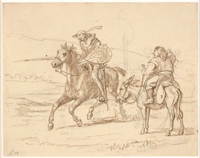 Sancho izlerken, Don Kişot saldırıya geçer by Wilhelm Marstrand