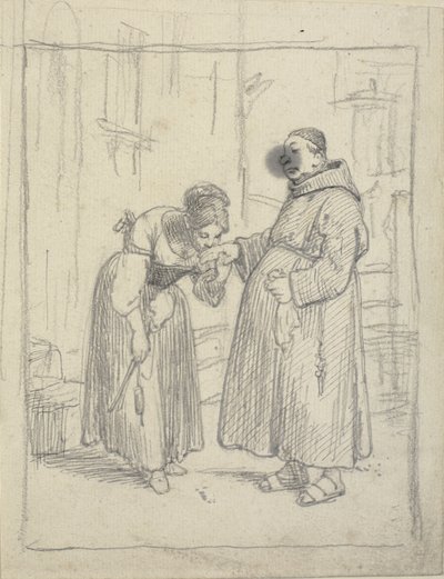 Kız bir keşişin elini öper by Wilhelm Marstrand