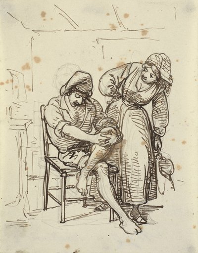Bir sandalyede oturan genç bir balıkçıya bakan kız by Wilhelm Marstrand