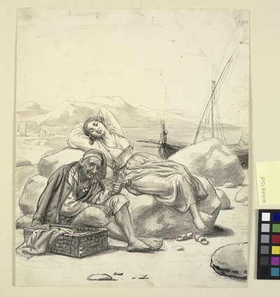 Sahilde uyuyan kız ve yaşlı balıkçı by Wilhelm Marstrand