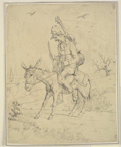Bir eşeğin üzerinde kemancı by Wilhelm Marstrand