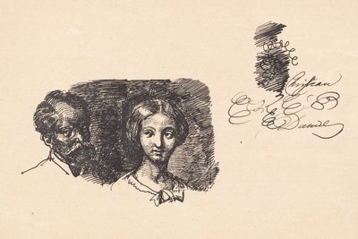 İki başlı ve bir yazma testi içeren çalışma sayfası by Wilhelm Marstrand