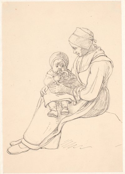 İsveçli kız kucağında bir çocukla by Wilhelm Marstrand