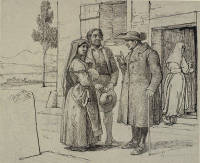 Bir evin dışında, bir rahip genç bir çifte nasihat ediyor by Wilhelm Marstrand