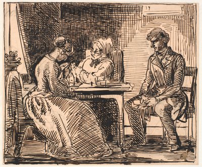 "Gündelik hayatın resmi" taslağı (talipin ziyareti) by Wilhelm Marstrand