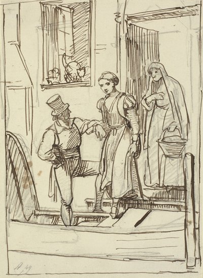Genç kız ve yaşlı karısına bir gondolda bir adam yardım ediyor. by Wilhelm Marstrand