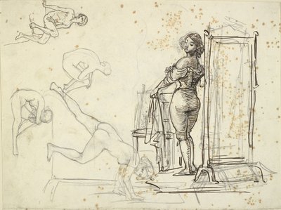 Soyunma odasında genç kız ve dört model stüdyosu by Wilhelm Marstrand