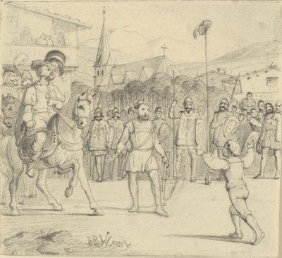 Wilhelm Tell, oğlunun kafasındaki elmayı vurdu by Wilhelm Marstrand