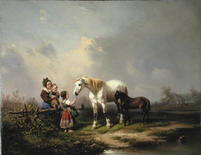 Kısrak ve Tayın Beslenmesi (tuval üzerine yağlı boya) by Wilhelm Meyerheim