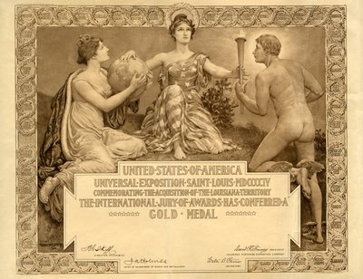Louisiana Satın Alma Fuarı boş Altın Madalya sertifikası, 1904 by Will H. Low