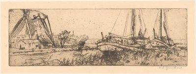 De Vliet (orijinal başlık) by Willem Adrianus Grondhout (signed by artist)