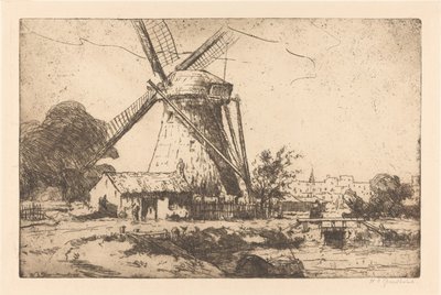 Lahey yakınlarındaki yel değirmeni by Willem Adrianus Grondhout (signed by artist)