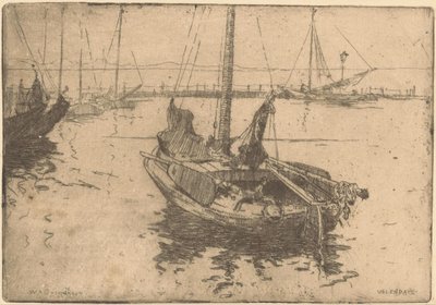 Volendam limanındaki mavnalar by Willem Adrianus Grondhout (signed by artist)