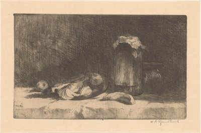 Meyve ve konserve şişesi ile natürmort by Willem Adrianus Grondhout (signed by artist)