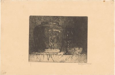 Zencefil kavanozu, şarap kadehi ve kase ile natürmort by Willem Adrianus Grondhout (signed by artist)
