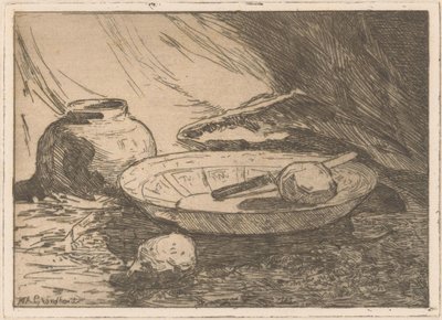 Pot ve kase ile natürmort by Willem Adrianus Grondhout (signed by artist)