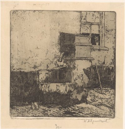 Voorburg'da bir evde su pompası by Willem Adrianus Grondhout (signed by artist)