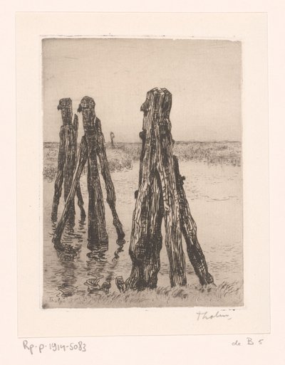 Düşük suda üç demirleme direği Ducdalven (orijinal başlık) by Willem Bastiaan Tholen (signed by artist)