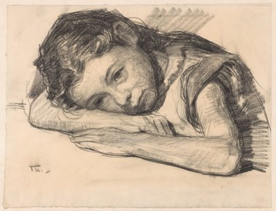 Çocukken Liesbeth veya Dora Arntzenius, bir koluna yaslanmış by Willem Bastiaan Tholen