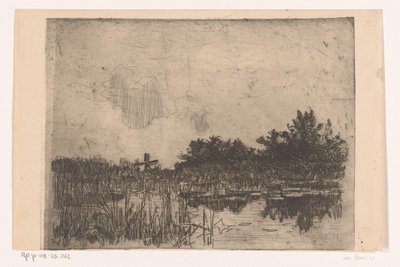 su değirmeni (Giethoorn) ile Giethoorn Kolk yakınında sazlık ve su değirmeni ile Göl, (orijinal başlık) by Willem Bastiaan Tholen