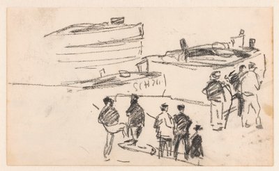 Arka planda gemilerle karaya çıkan kaptanlar by Willem Bastiaan Tholen