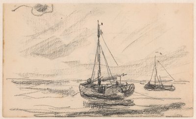 Denizde iki balıkçı teknesi by Willem Bastiaan Tholen